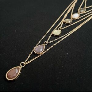 Massini Layered Gold Tone & Gemstone Necklace-Classic-Chic-Colorful-Layering-NEW